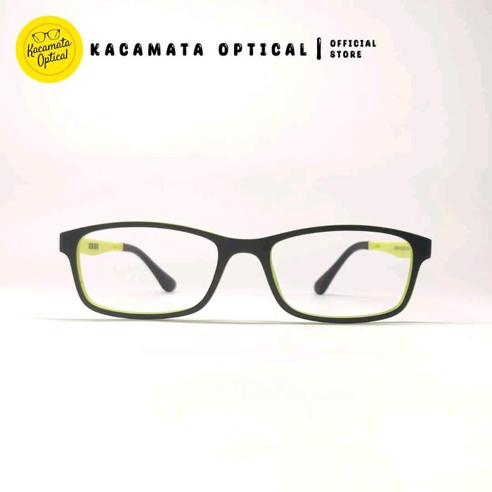 KACAMATA OPTICAL - Frame KMO8205 Kotak Hitam Hijau Stabilo Plastik Lentur