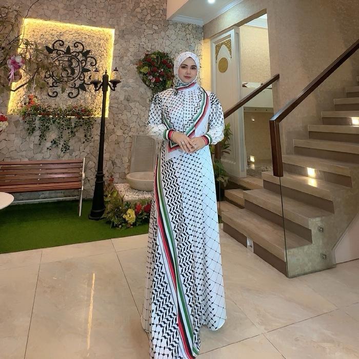 (SET HIJAB) Nazwa Abaya Hamasah Dress Silk Digital Printing Hijab Voal