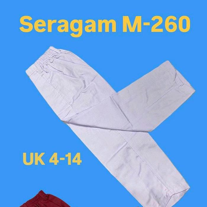 celana  panjang seragam sekolah sd merek m260 warna merah putih dan coklat