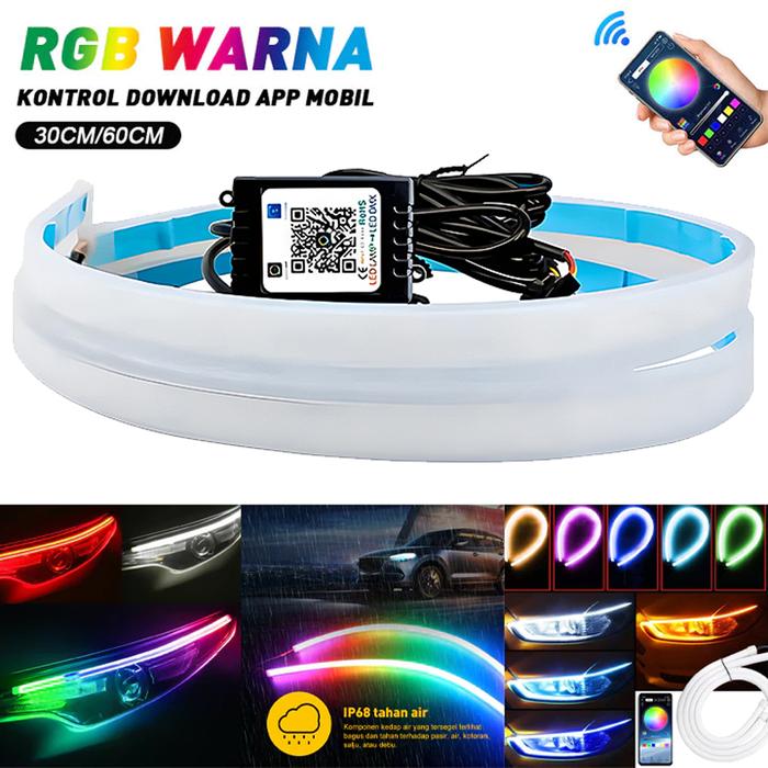 Lampu LED DRL Alis Flexibel WRGB 60cm RGB Matrix Mobil Motor 30cm 60cm Selang Sein Running