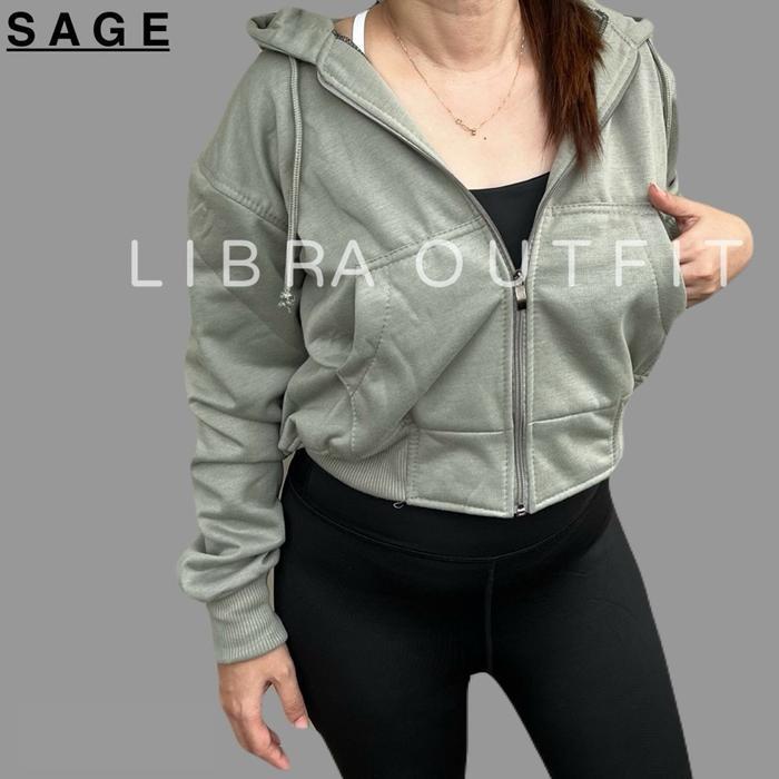 JAKET CROOPE HOODIE ZIPPER WANITA JAKET CROP TOP HODIE SAGE Grey Cream Brown Mint Denim Pink