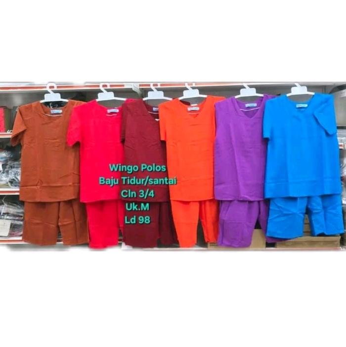 Setelan Wingo Polos baju Tidur/santai celana 3/4Uk M