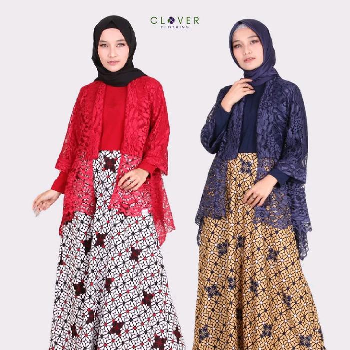 baju gamis wanita pesta kondangan brukat batik bolero set rastani clover