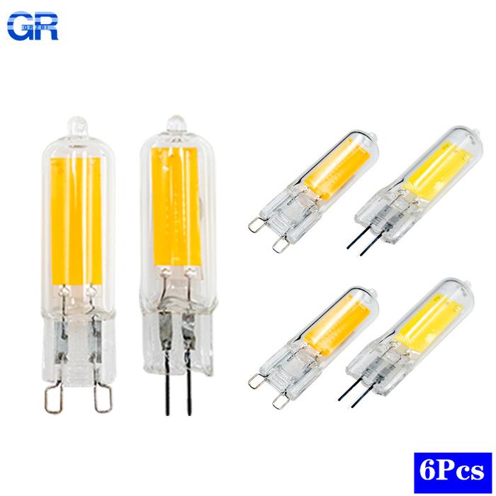 6Pcs/lot Brightest G9 LED Lamp G4 AC 220V 240V 6W 9W Glass COB LED