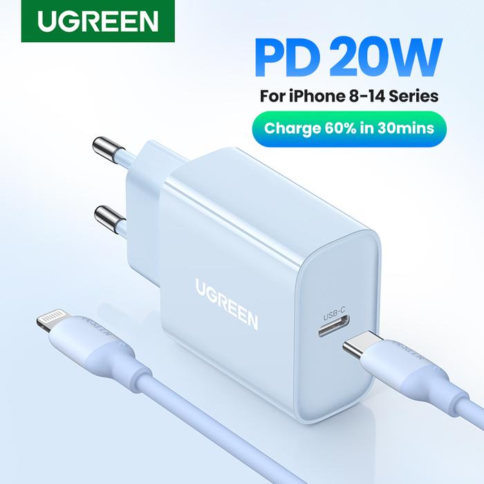 UGREEN Blue 20W PD Charger for iPhone 14 13 12 Fast USB C C Charger