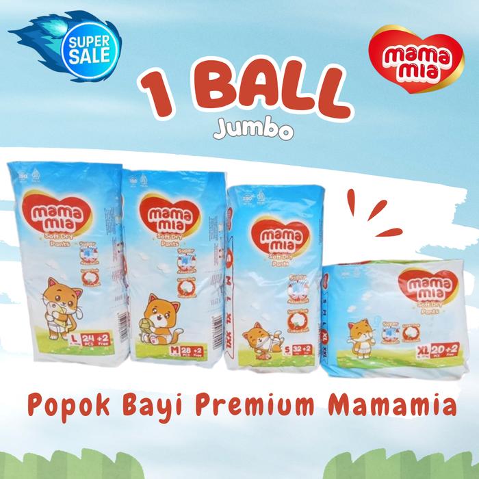 Popok Bayi Premium Mamamia Soft Dry Pant / Tipe Celana Anti Ruam Ukuran Jumbo S32+2, M28+2, L24+2, X