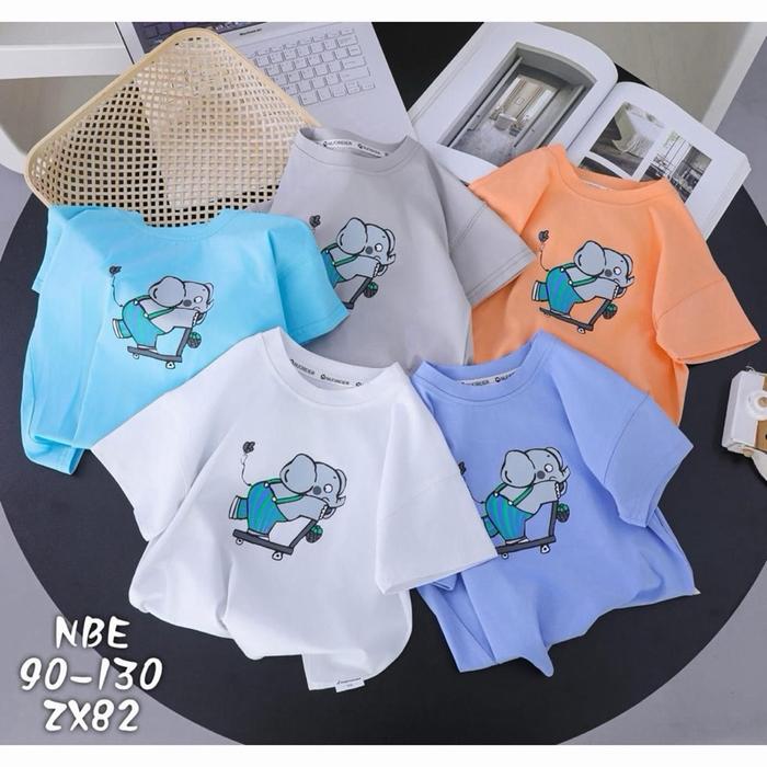 Atasan Baju Anak Motif Gajah NBE 90-130 ZX82 Warna Biru Putih Orange Kualitas Terbaik