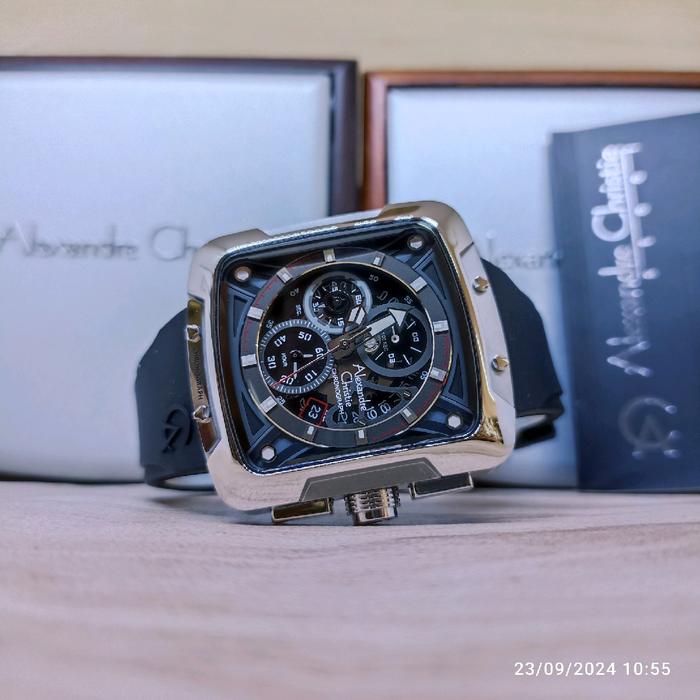 JAM TANGAN PRIA ALEXANDRE CHRISTIE 3030 GC BLACK SILVER RUBBER ORIGINAL Quartz Watches