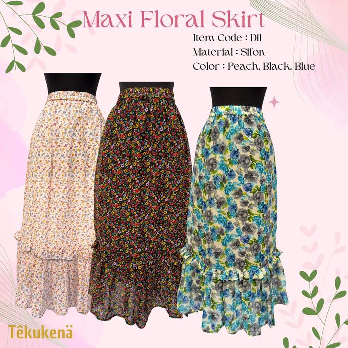 Rok maxi motif bunga/floral/ rok panjang floral / bunga-bunga / rok sifon premium