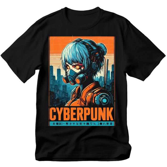Cyberpunk Anime Girl T-Shirt – Futuristic Robot Design for Men – Streetwear Black Gdtpqszodym
