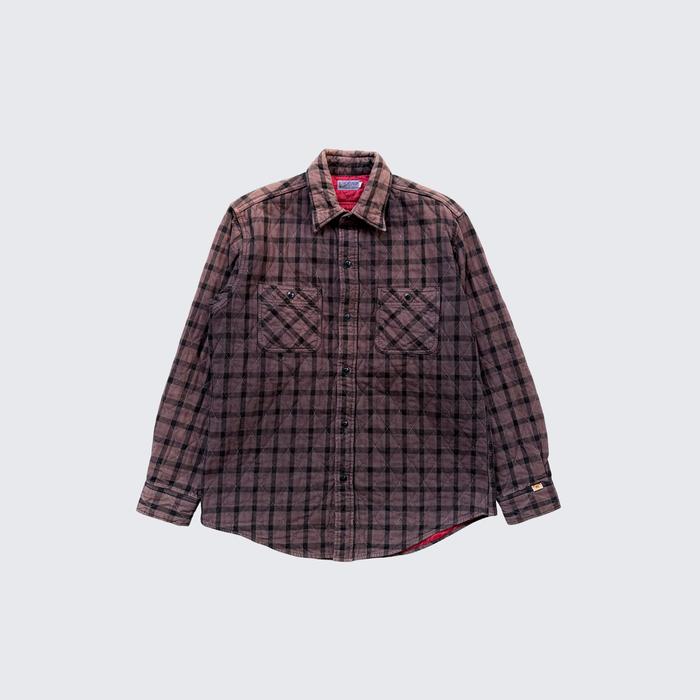 Faded Brown Red Vintage Sugar Cane Sportswear Plaid Quilted Lining Outer Shirt - Unisex - L