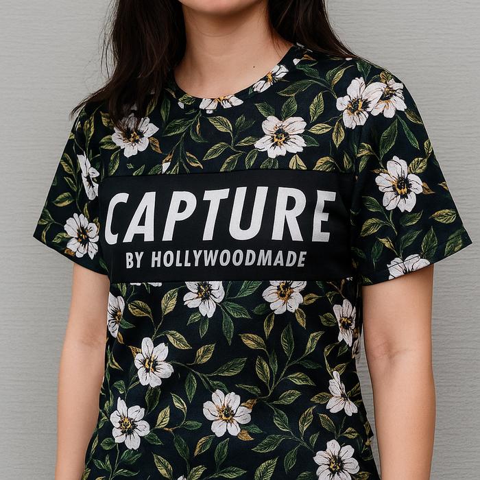 Kaos Floral Pria Wanita Crop Oversize CAPTURE Bunga AOP Unisex Size L XL