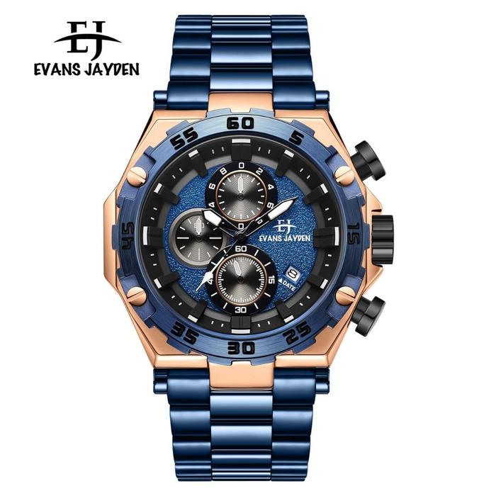 Jam Tangan Pria EVANS JAYDEN 9840 ORIGINAL Rantai Stainless Steel Water Resistant 10 ATM 100m