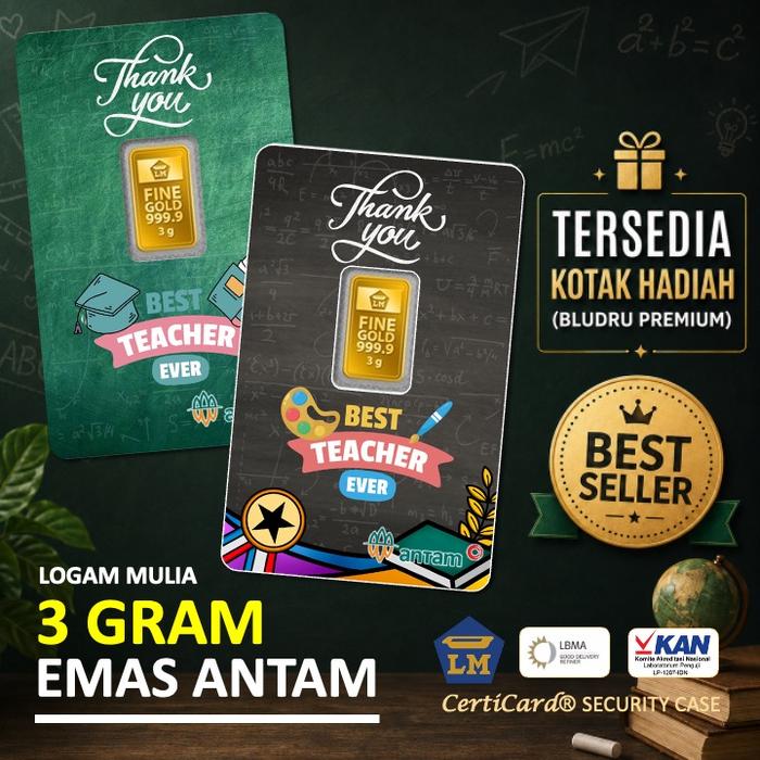 Emas Antam Logam Mulia 3 Gram CertiCard - Kado Guru Hari Guru