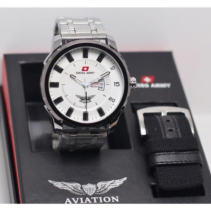 PROMO FREE BOX & TALI KANVAS Jam Tangan Pria Swiss Army AVIATION Model Kasual Dan Formal  Bisa COD 5
