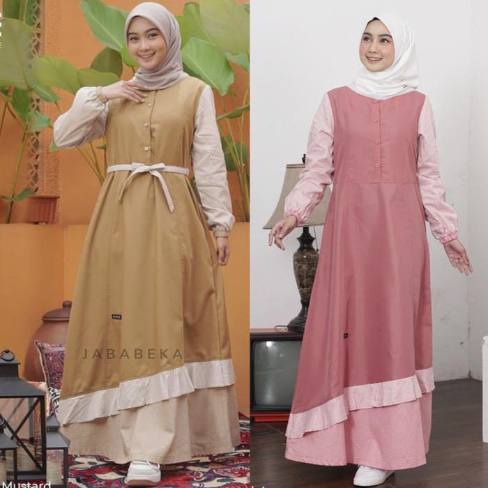 Upmore Baju Gamis Dewasa Terbaru Mutif Liliana Dress Dusty Rose - Golden Brown Fashion Muslim Wanita