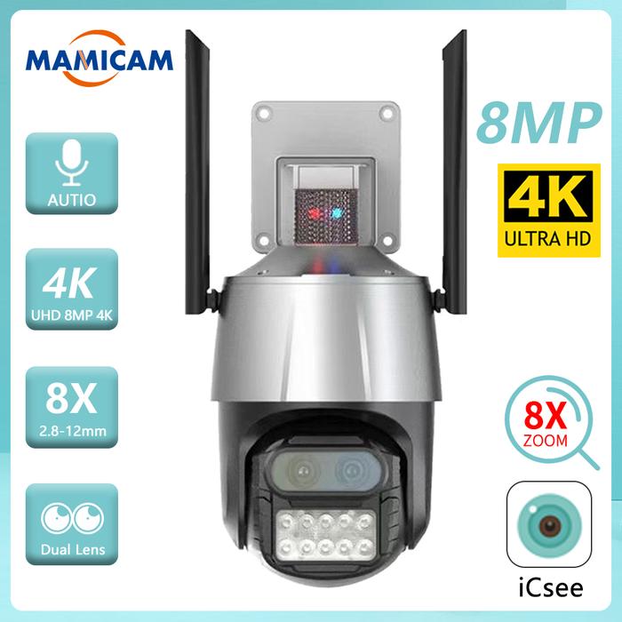 8MP 4K WiFi Security CCTV Camera PTZ Outdoor Dual-Lens Video
