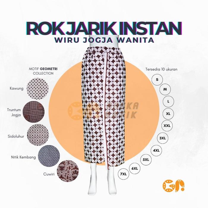 Rok Instan Jarik Wiru Jogja untuk Wanita Dewasa Bawahan kebaya Pakaian Adat Jawa motif Geometri coll