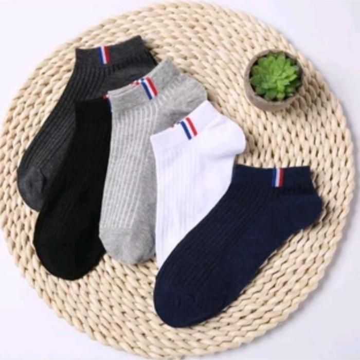 3 Pasang Kaos Kaki Pendek  Mata Kaki Motif Bendera Francs Garis Katun  Spandex Pria-Wanita Remaja-De