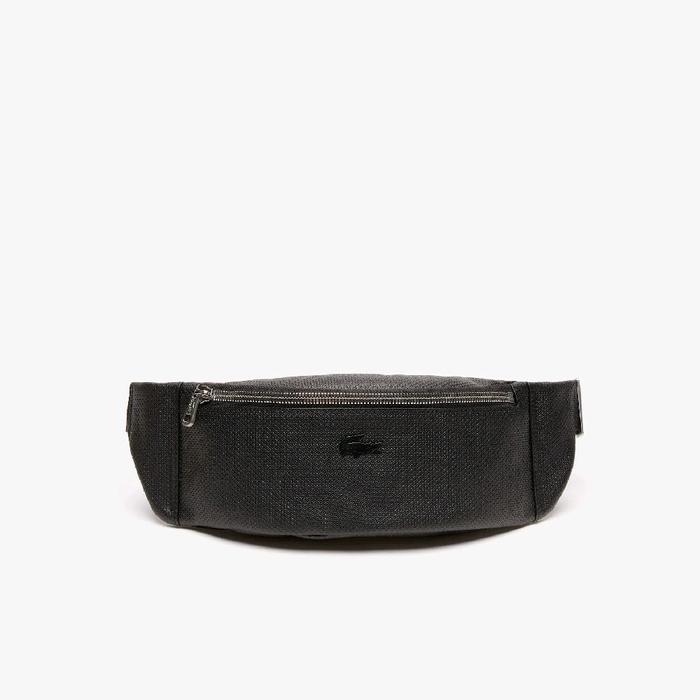 Lacoste Men's Chantaco Soft Leather Belt Bag   Sling Bag Pria - Black