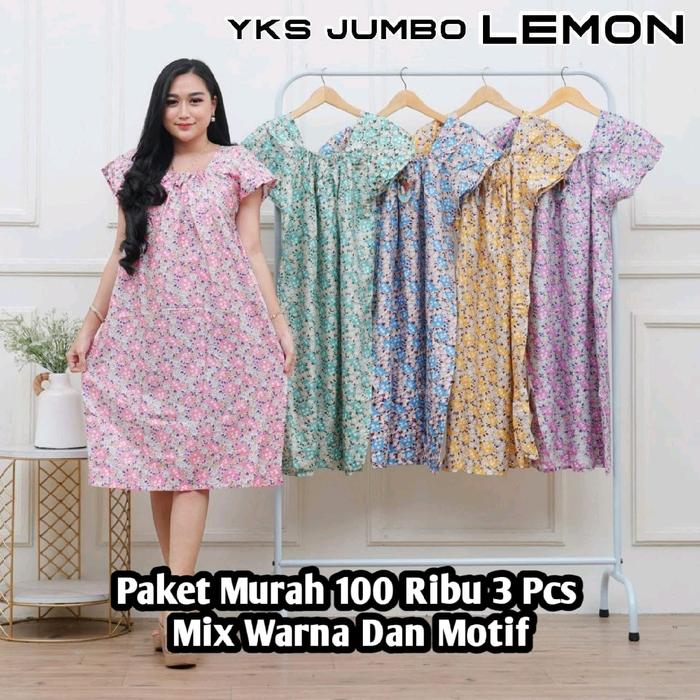 Paket Daster Jumbo 100 Ribu 3 Pcs Ld 110 Daster Cantik Nyaman Adem Daster Motif LEMON Rayon Daster b