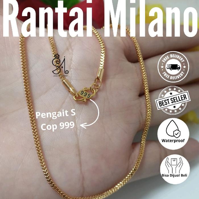 (Beli 1 Free Cincin) Rantai Kalung Milano Titanium Anti Karat Kalung Leher Wanita/Pria Lapis Emas Pe