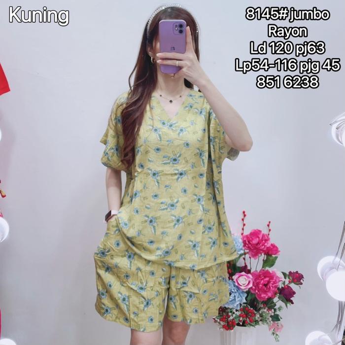 8145#oneset rayon v neck jumbo/ setelan oversize /setelan wanita