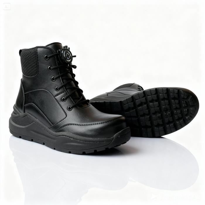 SleekStride - Sepatu Boots Pria Hitam Tali Putar Casual Pria Hitam Kerja Outdoor Instalasi Sepatu PD