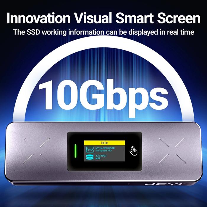 JEYI Visual Smart M.2 NVMe/SATA SSD Enclosure USB 3.2 Gen 2 10Gbps