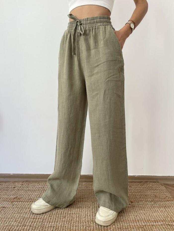 Celana Kulot Linen Rami Wanita Premium dengan Desain Nyaman Gaya Santai Size M-XL Lingkar Pinggang 6