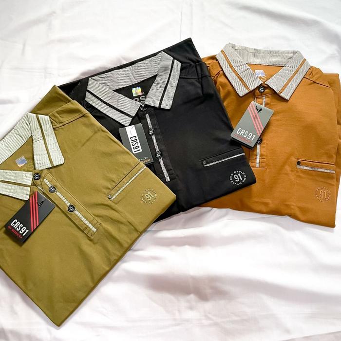 Kaos Polo Shirt Pria Brand CRS 91 TERSEDIA UKURAN JUMBO Krah Lengan Pendek Top Casual Bahan Katun 10