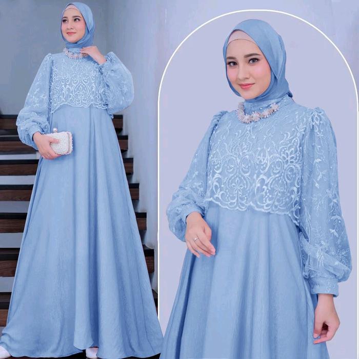 PG168 Maxi Dres Gamis Larasati PGc8 mewah cocok untuk kondangan, lebaran, pesta Muslim Dewasa Mutiar