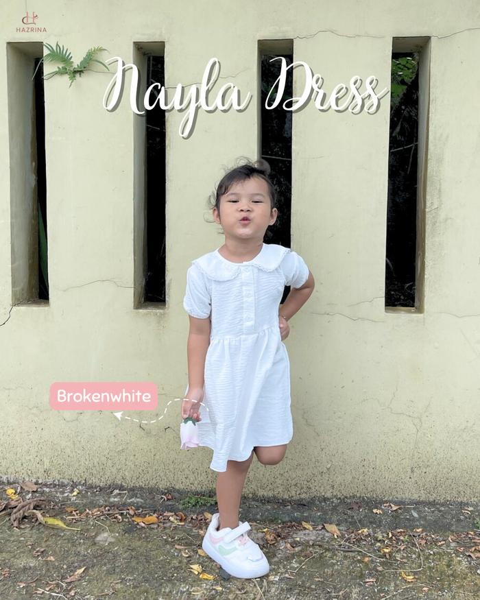 Midi Dress Kids Nayla Dress Bahan Crinkle Nyaman Adem estimasi anak 1-5thn - Broken White