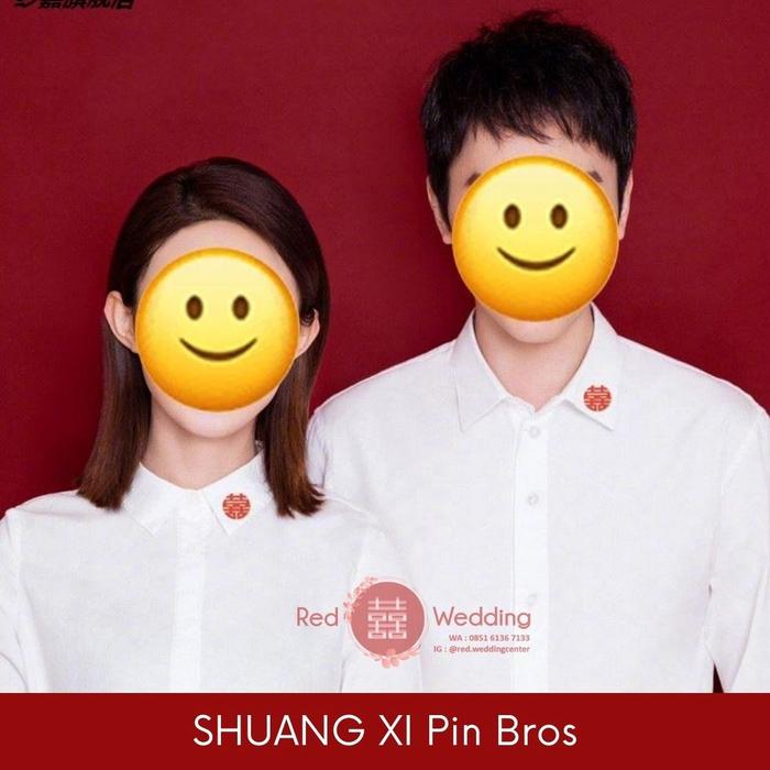 Pin Bros Baju Kerah logo Shuang Xi SangHi untuk Foto Pengantin Pas Foto Pasangan