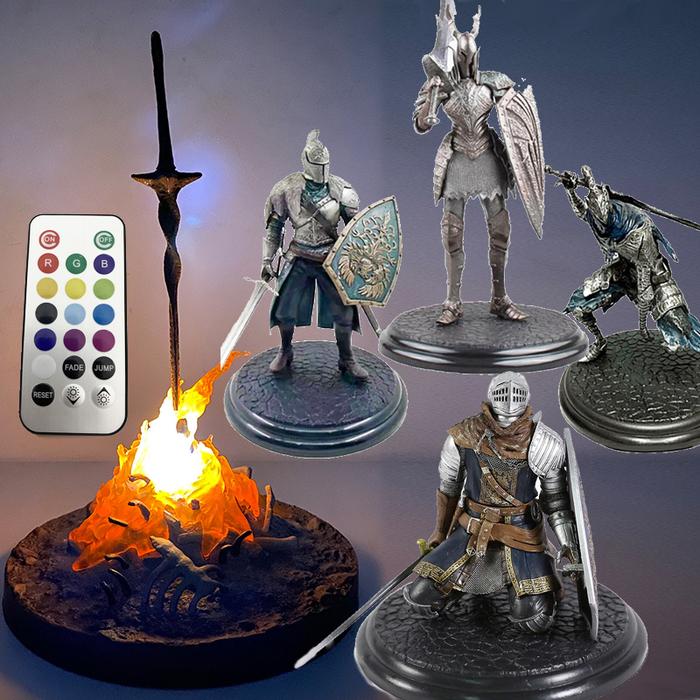 Dark Souls Api Unggun Led Light Black Faream Knight Figure Memahat