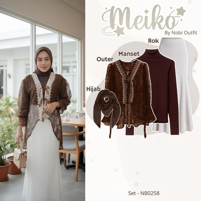 4 In One Set Ootd Outer Tunik Tille Brokat Cardigan Tangan Panjang Atasan Delmora Outfit Setelan Keb