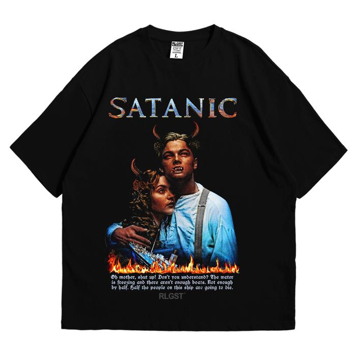 Rollingstout Tshirt - Satanic | Kaos Band | Kaos Parodi Titanic | BAJU MUSIK METAL ROCK