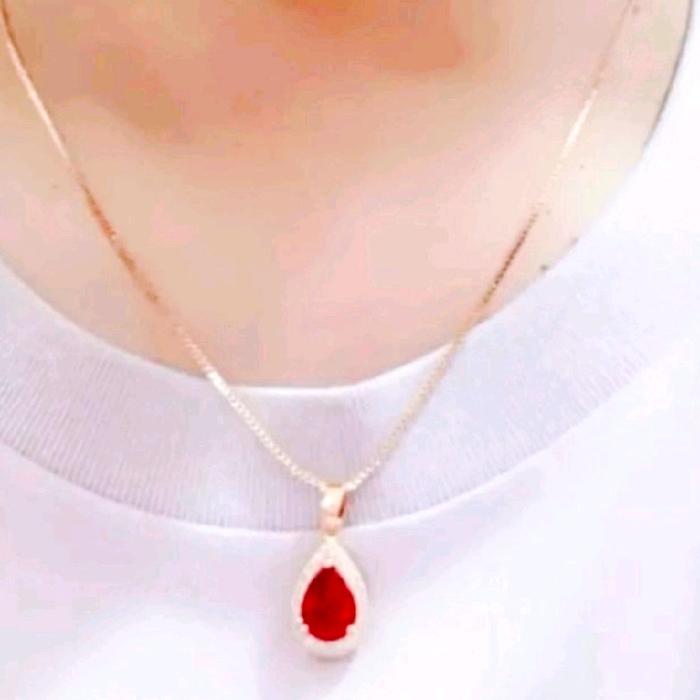 Kalung Permata Merah Rose Gold Kakung Itali Liontin Batu Merah Anti Luntur Tidak Berkarat - Fhasion 