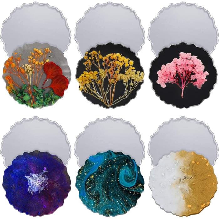 6 Pieces Resin Coaster Mold Large Silicone Geode Mold Irregular Wave