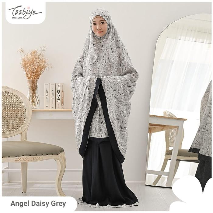 Mukena Tazbiya Angel Daisy Grey/ Blue/Cream Mukena Dewasa Rayon Premium