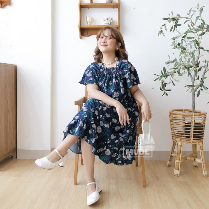 Homedress Pom-Pom Daster Fuji Pendek Selutut Bahan Crinkle Kekinian Wanita Busui