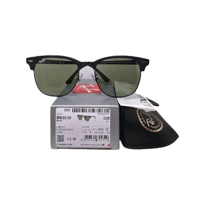 Sunglasses Kacamata Hitam Rayban Clubmaster Rb3016f 601s/4e 55 Matte black on black Green Original