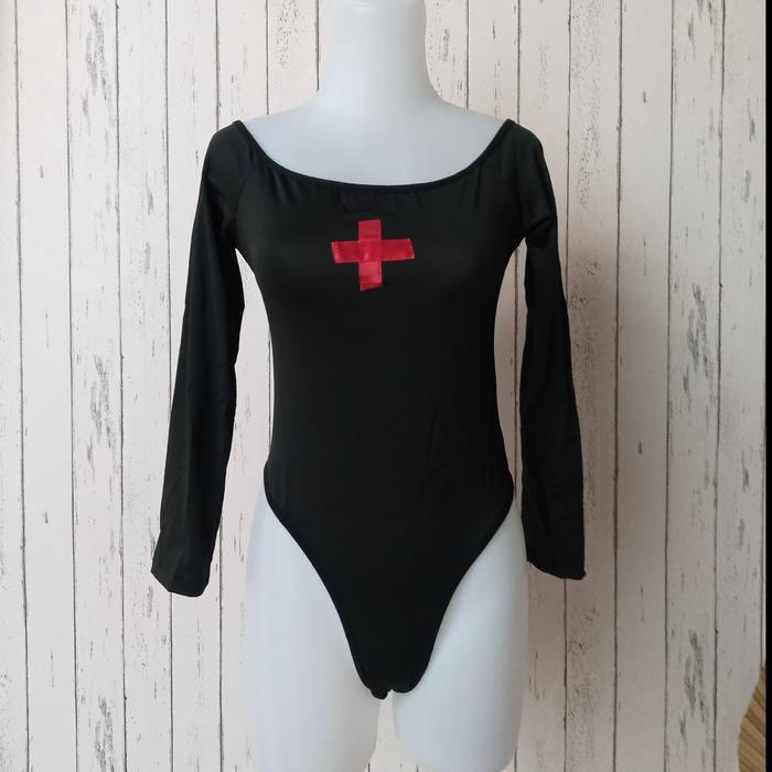 SKA230 Sexy Cosplay Nurse Teddies Lingerie Hitam - Lingerie Suster