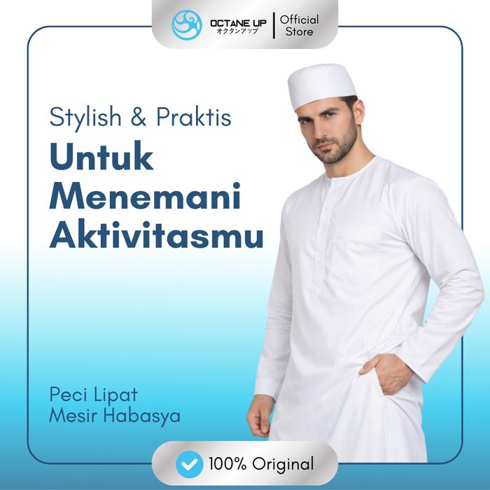 Octane Up Peci Lipat Habasya Mesir Premium Octane Up Muslim Kopiah Dewasa Songkok Putih Hitam Pendek