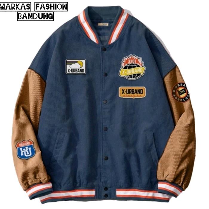 Corduroy Jaket Varsity Baseball vintage Distro Two mix colour Pria  Wanita - Markas Fashion Bandung