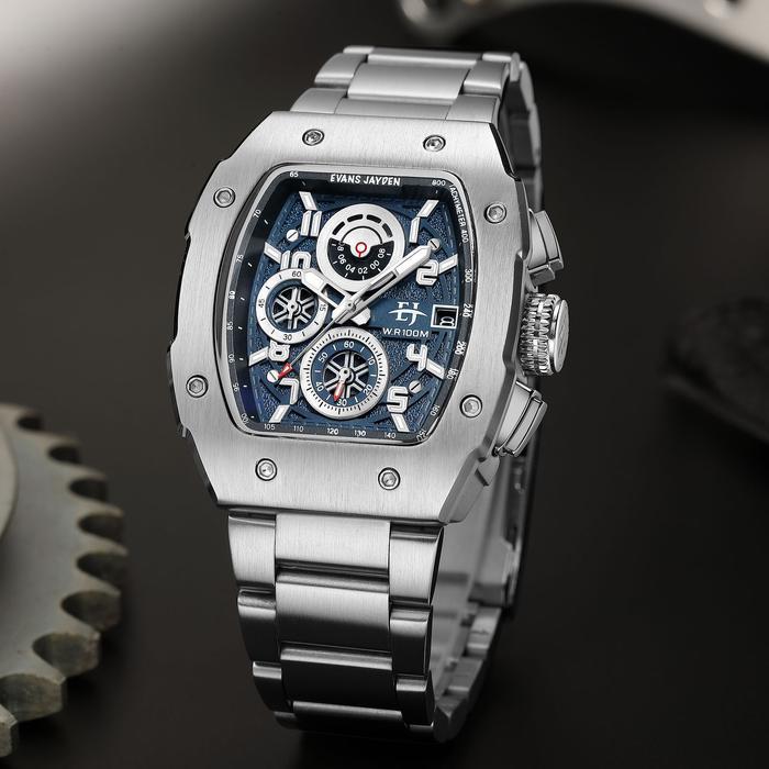 Evans Jayden Jam Tangan Pria 9612 Rantai Kaca Sapphire Chronograph Water Resistant 10 ATM