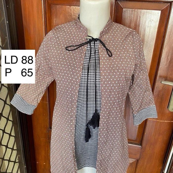 Atasan Blouse Wanita Inner + Outer Motif Polkadot Plaid / preloved