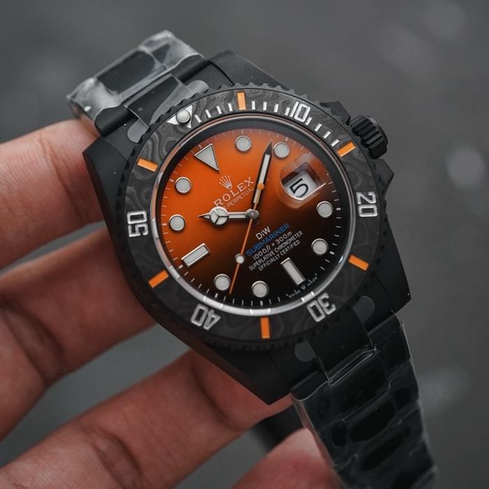 NEW CLEARANCE SALE RLX SUBMARINER DLC COATED CARBON BEZEL ON ORANGE GRADIENT  By VSF