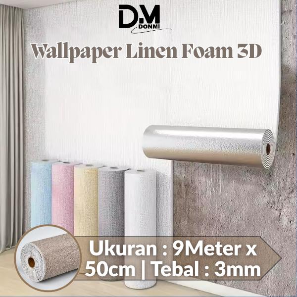 Wallpaper Linen Roll 9Meter x 50cm Wallpaper Linen Roll 3D Sederhana Motif Polos & Motif Linen Wall