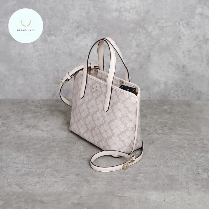 Kate Spade Jacquard Monogram Mini Zip Tote Bag with Long Strap in Beige